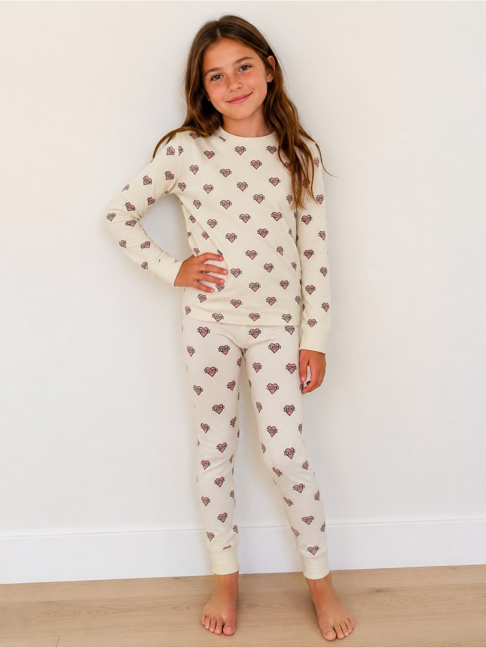 New Skims Cream Heart Print Kids Girls Pajama Pants only Size 10
